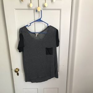 Faux leather and grey short sleeve tee